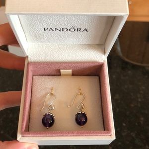 Pandora Sterling Silver Amethyst Dangle Earrings